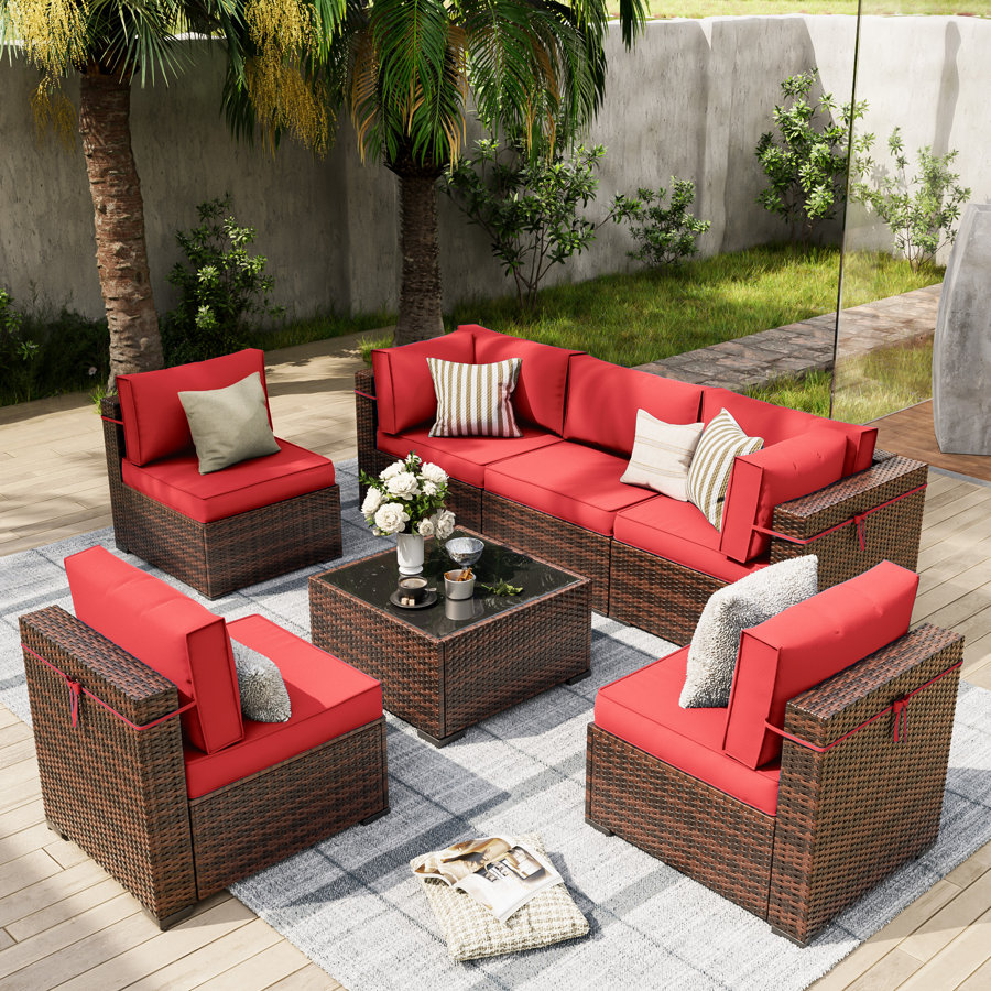 Keyala 7 Piece Rattan Sectional Seating Group with Cushions